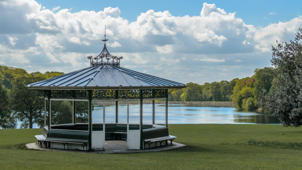 Roundhay Park, Leeds, Yorkshire, Victorian Bandstand, at Waterloo,Lake- One of the best places to live in Leeds.